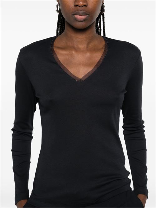 T-shirt donna nera manica lunga con scollo a V Fabiana Filippi | JED266F134L9075146